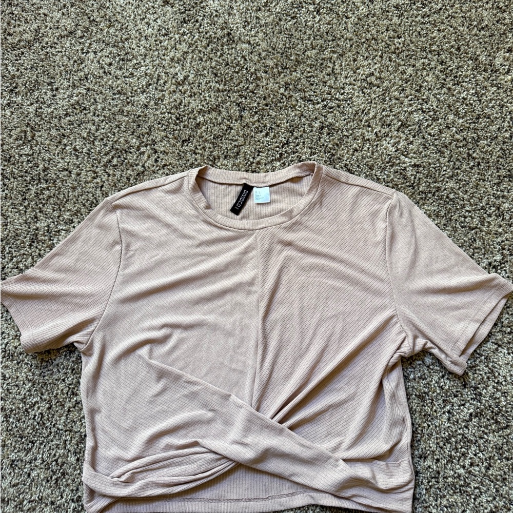 H&M Light Beige Twist Front Crop Top